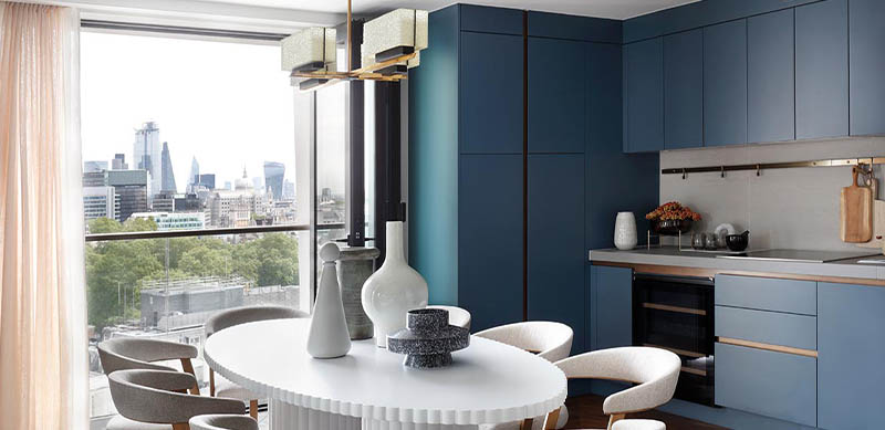 Open kitchen in modern mid blue style 4