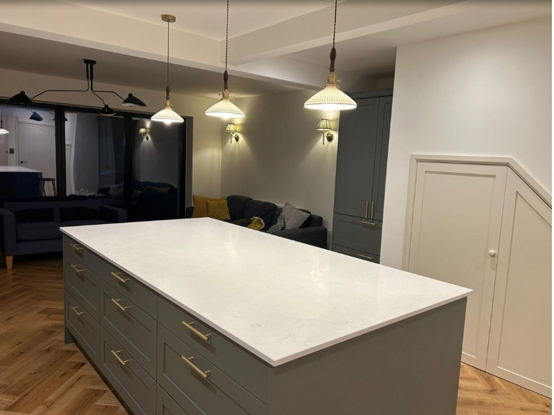 Porcelain and reed green shaker kitchen in London  2