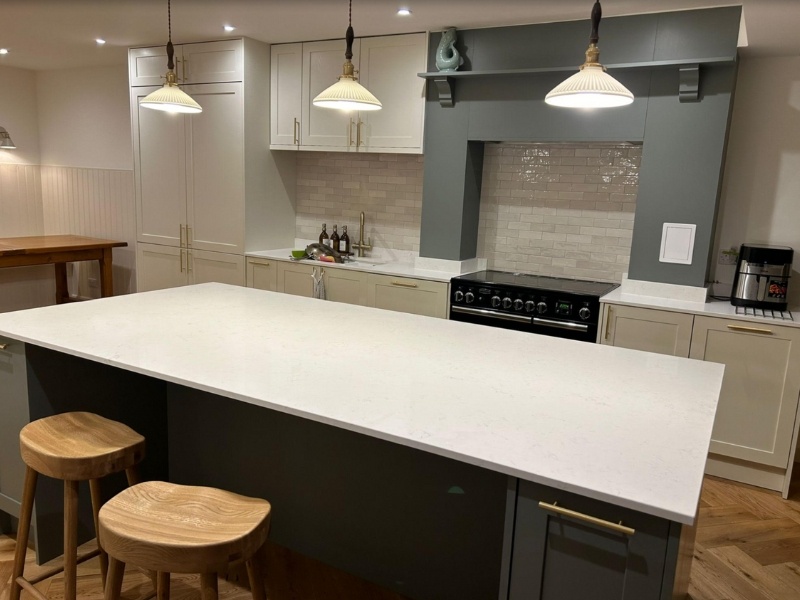 Porcelain and reed green shaker kitchen in London  1